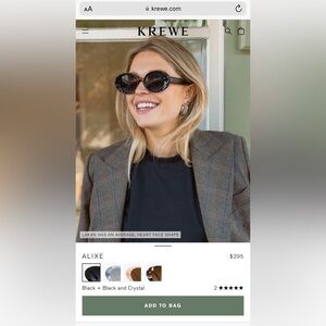 KREWE Sunglasses ALIXE BLACK + BLACK AND CRYSTAL - NEW! $285